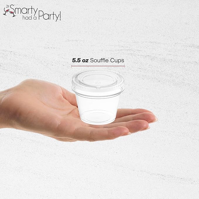 Smarty Had A Party Plastic Portion Cups with Lids 5.5 oz, 1250 Sets Clear Disposable Portion Cups for Food Service, Catering, Takeout & Portion Control