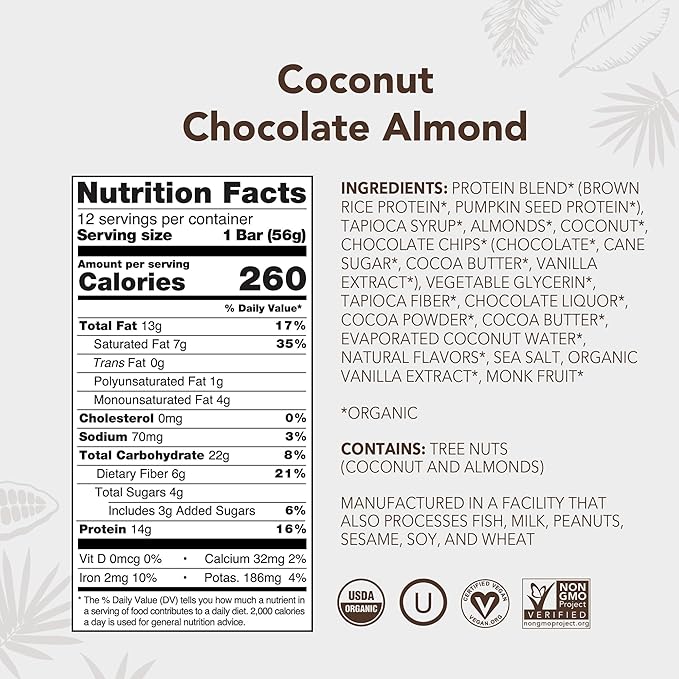 ALOHA Organic Plant Based Protein Bars - Chocolate Coconut Almond, Vegan, Low Sugar, Gluten-Free, Low Carb, Non-GMO, No Stevia, No Erythritol - 12 Count (Pack of 1)