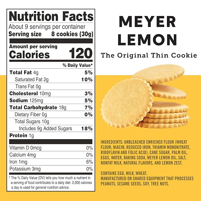 Dewey’s Bakery Meyer Lemon Moravian Cookie Thins | Baked in Small Batches | Real, Simple Ingredients | Time-Honored Southern Bakery Recipe | 9 oz (Pack of 6)