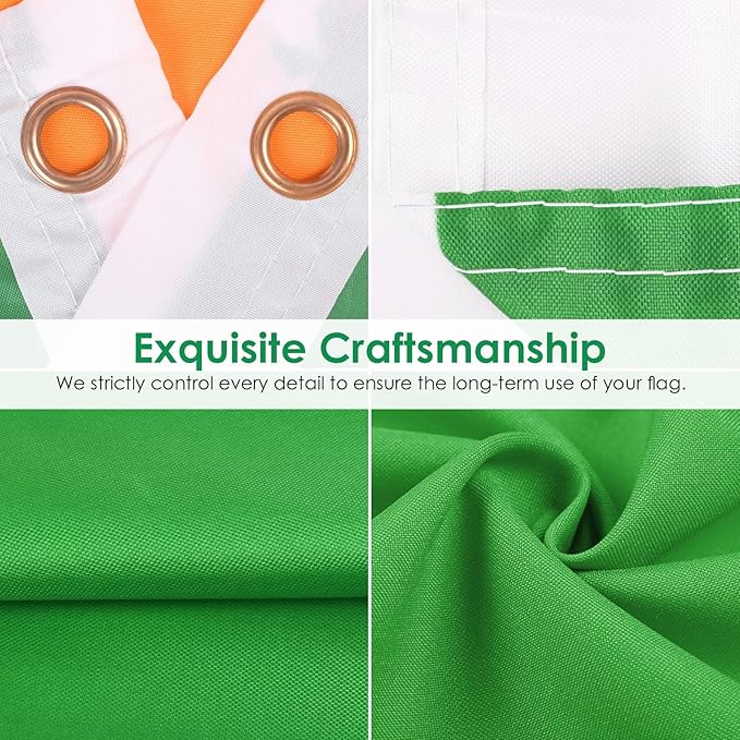 AhfuLife 2 Pcs Irish Flag 3x5 Ft, Large Ireland Flag for St Patrick's Day Decorations - Double Side with Brass Eyelets, Bar Garden Street Decoration Indoor Outdoor
