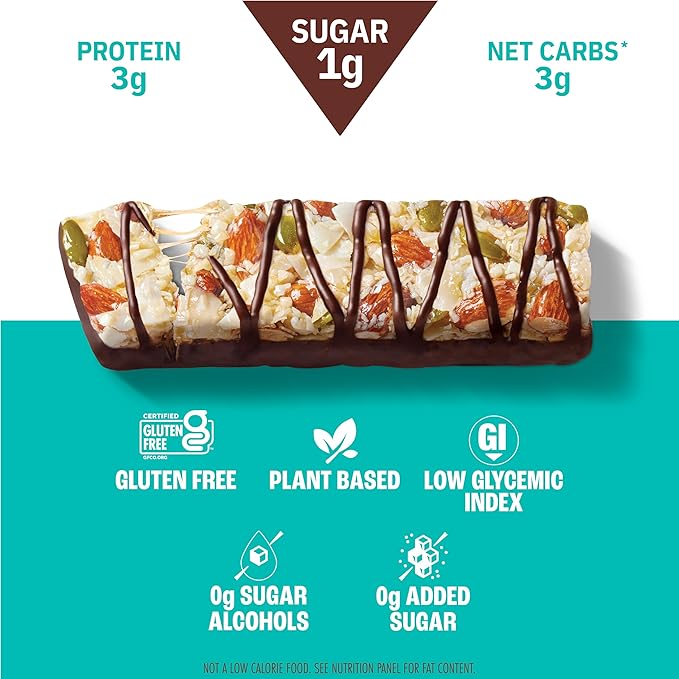 Munk Pack Coconut Almond Dark Chocolate Nut & Seed Snack Bars | 3g Protein, 1g Sugar, 3g Net Carbs | Keto Friendly, Plant-Based, Low Sugar, Gluten-Free Snacks | 12 Count (4.92 oz)