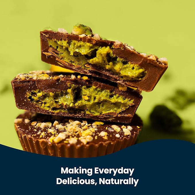 Chocxo Milk Dubai Chocolate Pistachio Cups - Lower Sugar, Organic, NonGMO, Keto, Gluten Free, Kosher. 43% Cacao, No Artificial Sweeteners/Sugar Alcohols, 3.45 oz (Pack of 6)