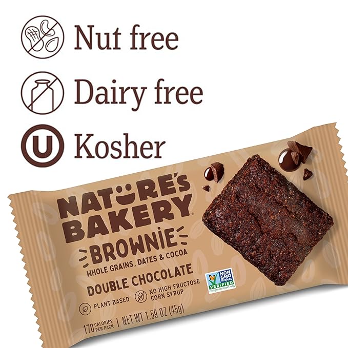 Nature’s Bakery Double Chocolate Brownie Bars, Whole Grains, Dates, and Cocoa, Plant Based, Dairy-Free, Snack Bar, 6 Count (Pack of 6)