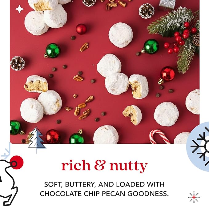 David's Cookies Chocolate Chip Pecan Meltaways Christmas Cookies Gift Box 3 Pack – Soft Butter Cookies with Pecans – 3 lbs Gourmet Holiday Dessert Basket for Celebrations and Special Occasions