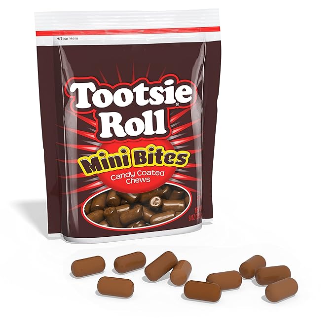 Tootsie Roll Mini Bites - Unwrapped Tootsie Rolls Covered in a Light Candy Shell - Snackable Tootsie Roll Midgees - 9 oz. Bag (Pack of 1)