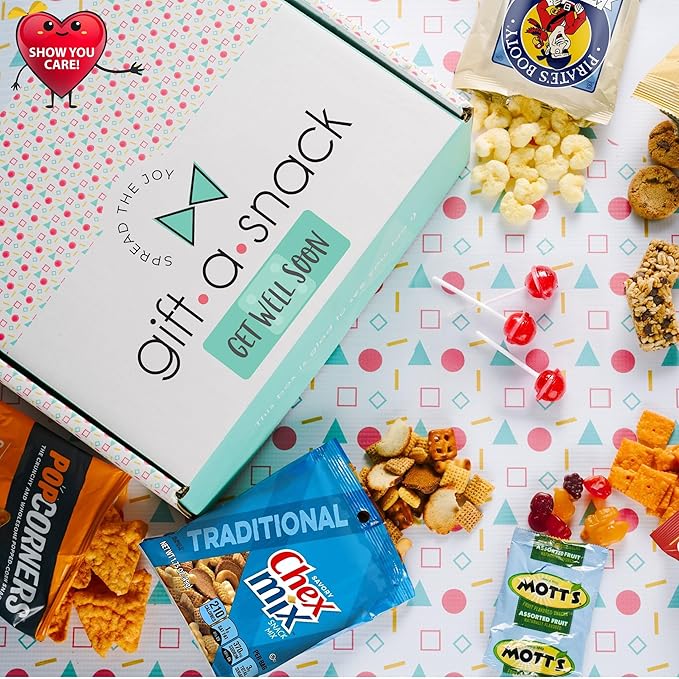 Gift A Snack - Get Well Soon Snack Box Variety Pack Care Package + Greeting Card (45 Count) Feel Better Sweet Treats Gift Basket, Candies Chips Crackers Bars - Office Food Assortments