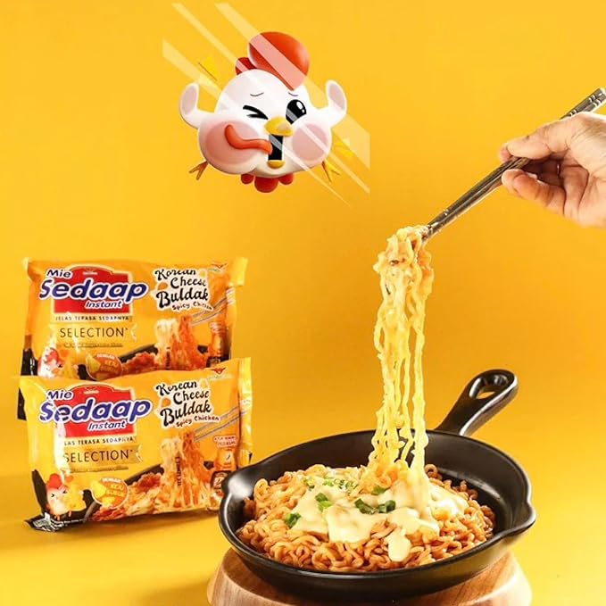 Mi Sedaap Korean Cheese Buldak Spicy Chicken Instant Noodles (Pack of 10)