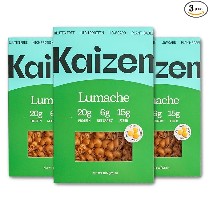 Kaizen Low Carb Keto Pasta Lumache - High Protein (20g), Gluten-Free, Keto-Friendly (6g Net), Plant-Based Lupini Noodles with High Fiber Lupin Flour - 8 ounces (Pack of 3)