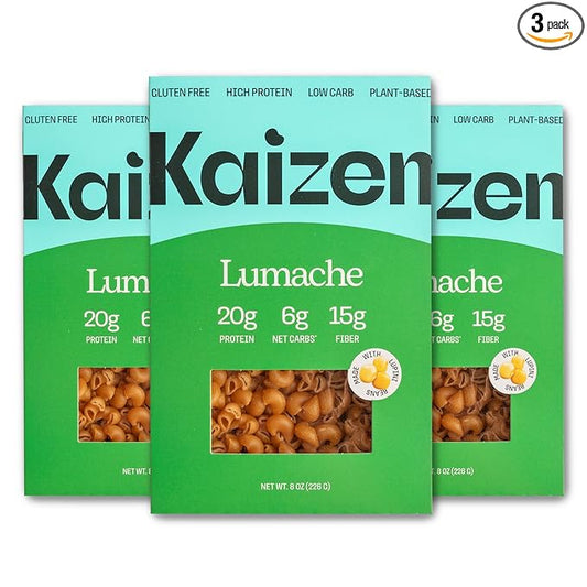 Kaizen Low Carb Keto Pasta Lumache - High Protein (20g), Gluten-Free, Keto-Friendly (6g Net), Plant-Based Lupini Noodles with High Fiber Lupin Flour - 8 ounces (Pack of 3)