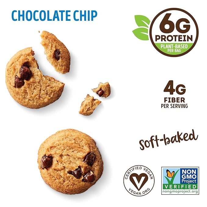 Lenny & Larry's The Complete Crunchy Cookie, Chocolate Chip, 6g Plant Protein, Vegan, Non-GMO, 1.25 Ounce Pouch (Pack of 12)