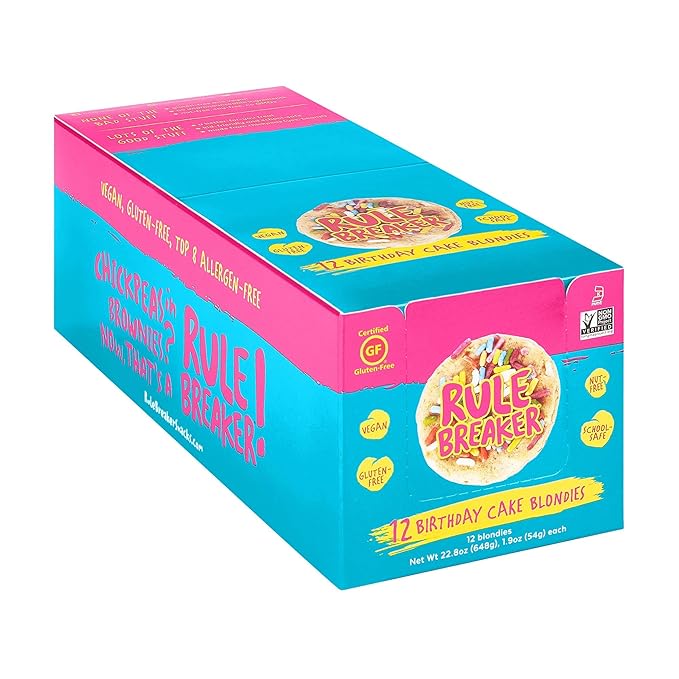 Rule Breaker Vegan & Gluten Free Cookies | Birthday Cake | Plant-Based, Nut-Free, Top 11 Allergen-Free | Great for School, Office | Soft-Baked, Individually Wrapped (Pack of 12)
