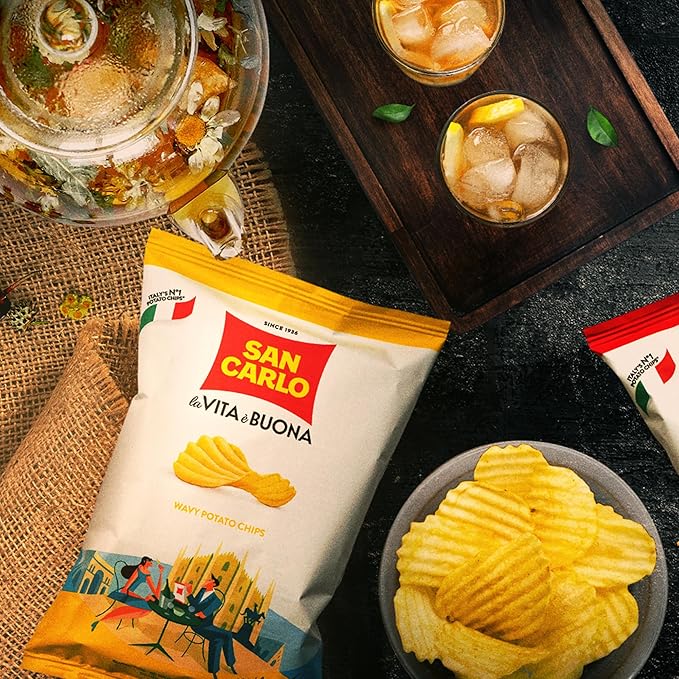 San Carlo Multi Pack 8X Wavy n°1 Italian Potato Chips - 50gr - for Snacking Bliss