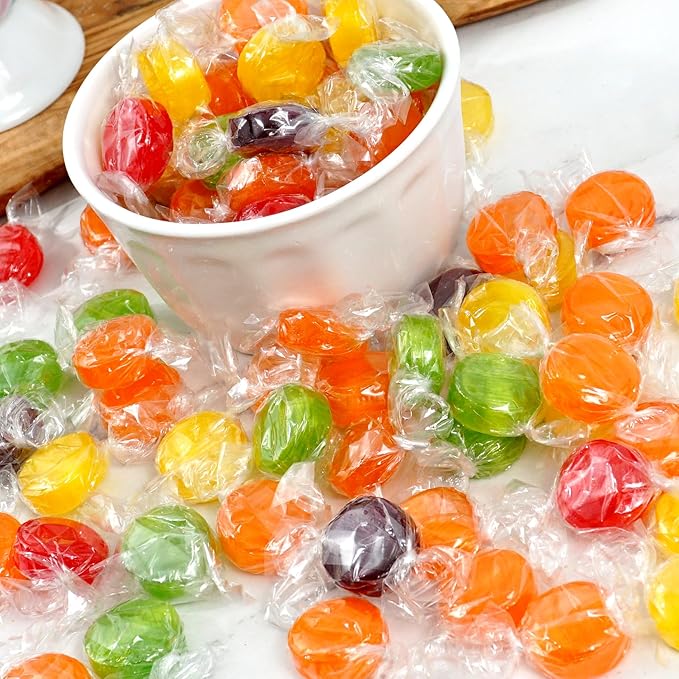 Assorted Fruit Hard Candy, 3 Pound Bulk Candy (Approx. 150 pcs.), Individually Wrapped Hard Candy, Fruit Discs Candy, The Hampton Popcorn & Candy Company