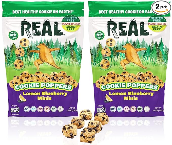 REAL Lemon Blueberry Mini Cookie Poppers – Bite-sized Gluten Free Semi Soft Baked Cookies – Dairy Free, Vegan, Kosher, Paleo – Delicious Mini Lemon Blueberry Cookies (4.5 oz, 2 Pack)