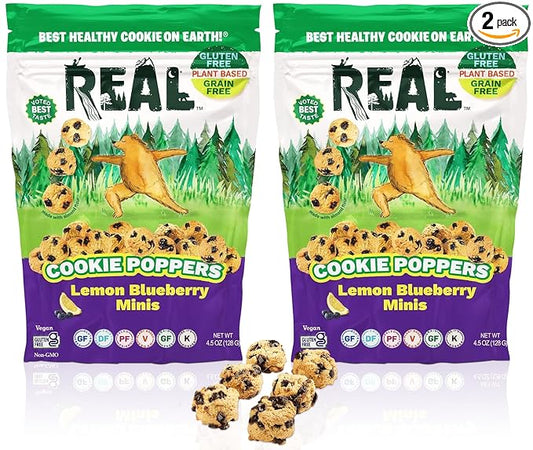 REAL Lemon Blueberry Mini Cookie Poppers – Bite-sized Gluten Free Semi Soft Baked Cookies – Dairy Free, Vegan, Kosher, Paleo – Delicious Mini Lemon Blueberry Cookies (4.5 oz, 2 Pack)