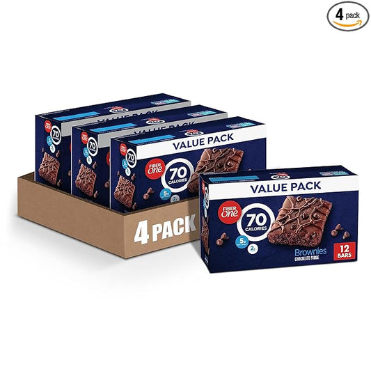 Fiber One 70 Calorie Brownies, Chocolate Fudge, Snack Bars, 12 Count (Pack of 4)
