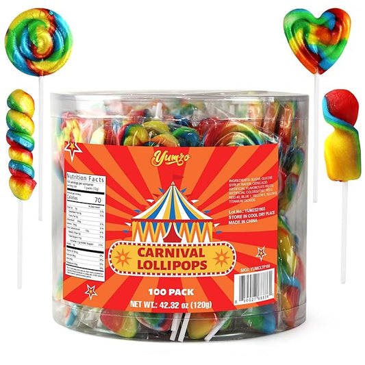 Carnival Lollipops Rainbow Twist, Swirls, and Round Lolly pops Unicorn Party Favors - Individually Wrapped Rainbow Candy Suckers & Lollipops Great for Birthday Parties, Unicorn Pinata, 100 Count