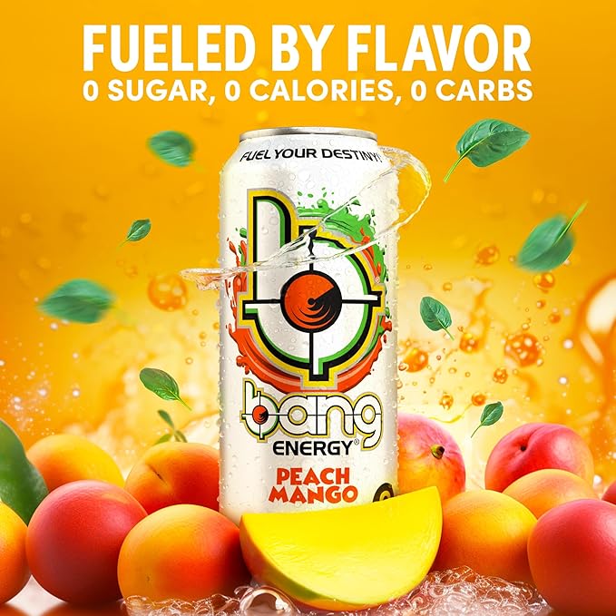 Bang Energy Peach Mango, Sugar-Free Energy Drink, 16-Ounce | Pack of 12