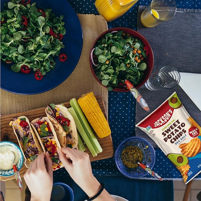 Jackson’s Wavy Sweet Potato Kettle Chips - with Sea Salt made with Premium Avocado Oil (7oz, Pack of 6) - Allergen-friendly, Gluten Free, Peanut Free, Vegan, Paleo Friendly - Shark Tank Product