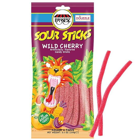 DOUzzle Valentines Day Sweet Treats, Sour Sticks Chewy Candy Straws Wild Cherry (3.5 OZ - 1 Pack) Goodie Bag Stuffer, Pinata Filler - Kosher Parve