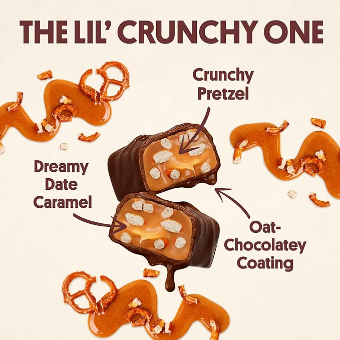 Harken Sweets The Lil’ Crunchy Pretzely One Mini Candy Bars: High Fiber Vegan Chocolate Pretzel Snack with Date Caramel – Plant-Based, Gut-Friendly, No Added Sugar, 6-Pack (30 Bars)