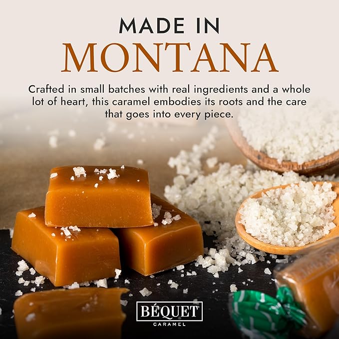 Béquet Caramel - Celtic Sea Salt Caramel - Gourmet Caramel Candy - Salted Caramel Candy Individually Wrapped - Made in Montana - Kosher (Star D) and Gluten Free - Three 3.6 Ounce Pouches