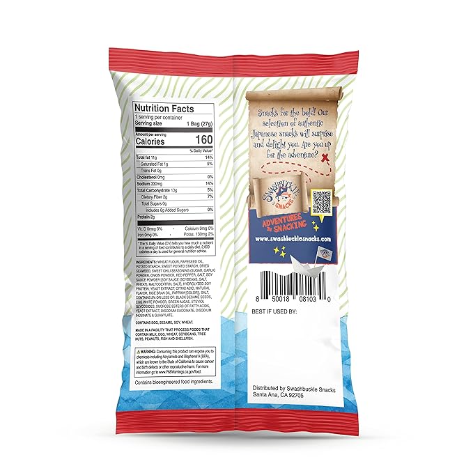Japanese Tempura Seaweed Chips, Noriten – Sweet Chili Flavor | 0.95oz x 5 Pack | Made in Japan by Swashbuckle Snacks