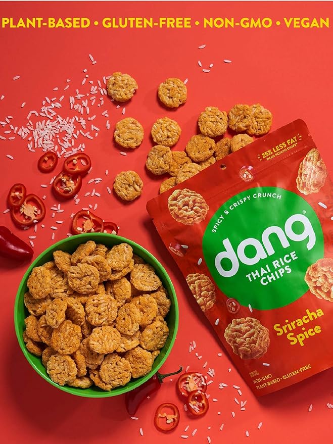 DANG Sticky Rice Chips | Sriracha Spice | 12 Pack | Vegan, Gluten Free, Non Gmo Rice Crisps, Healthy Snacks Made With Whole Foods | 3.5 Oz Bags