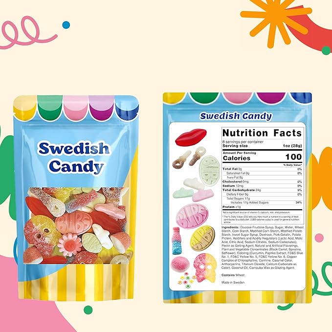 BUBS Swedish Candy – Sour & Sweet Pick and Mix – Assorted Scandinavian Gummy Candy, Soft and Chewy Texture, Bulk Bag – Made in Sweden