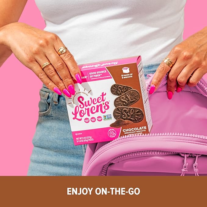 Sweet Loren's Vegan Breakfast Biscuits | Chocolate | 4g Protein, 19g Whole Grains | Plant Based, Gluten Free, Dairy Free, Nut Free Snacks | 6 Pack (30 Total Biscuits, 1.6 ounce each)
