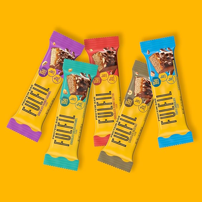 FULFIL Protein Snack Bars, Chocolate Salted Caramel Flavored, Gluten Free with 15g Protein, Pantry Staples, 12 Count