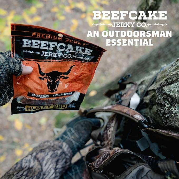 BEEFCAKE Jerky Spicy Duo- Beef Jerky Sweet Heat Pork & Hot Spicy Beef Meat Snacks, 9 Gram of Protein and 100 Calories 2.7 Oz | Pack of 2