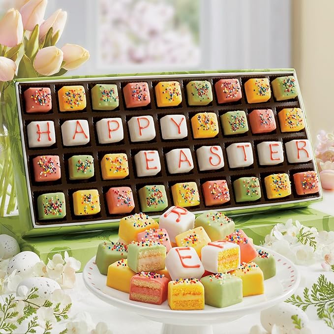 The Swiss Colony 27 Spring Favorites + 36 Happy Easter Petits Fours Gift Bundle - Summer Sausage Meats and Cheeses, Petits Fours Cakes
