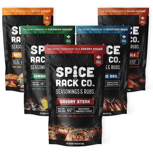 Spice Rack Co. BBQ Seasonings And Rubs - Smoking & Grilling Spices and Seasonings Sets, Grilling Accessories & Smoker Accessories, Valentines Day Gifts For Him, Mens Valentines Gifts For Men (5 Pack)