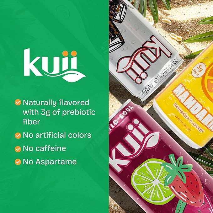 Kuii Prebiotic Soda Variety Pack – 12 Count with Mexican Cola, Mandarin & Fruit Punch Flavors – Sparkling Gut-Friendly Drinks for Refreshing, Guilt-Free Hydration, 12 fl oz Cans