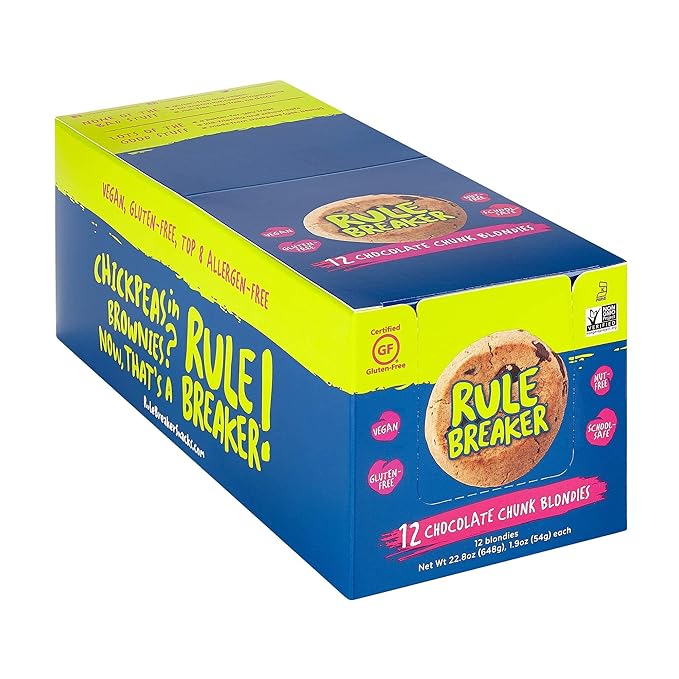Rule Breaker Vegan & Gluten Free Cookies | Chocolate Chip | Plant-Based, Dairy, Nut, Soy, Allergen Free | Soft-Baked, Great School Snacks for Kids & Adults, Individually Wrapped (Pack of 12)