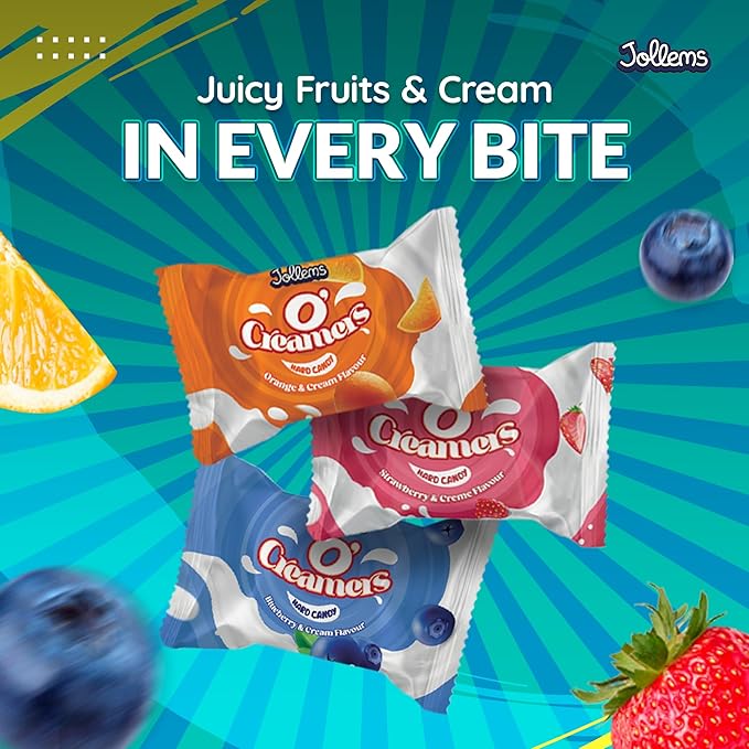 Jollems O’ Creamers Assorted Fruit & Cream Flavored Hard Candy | Individually Wrapped | 2 Pound Bulk Bag