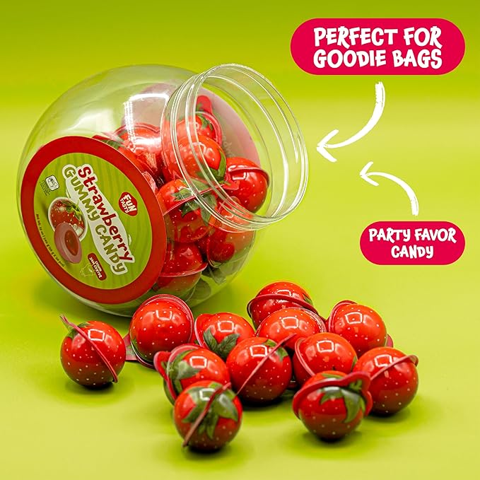 Strawberry Gummy Balls - 19 Ounce Jar (30 Count) - Jelly Filled Gummies - Individually Wrapped Gummy Candy - Fun Party Favors - Candy for Goodie Bags by Funtasty