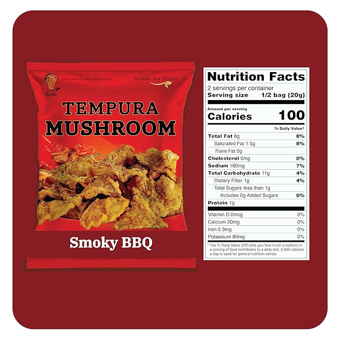 BITETUOSO Tempura Oyster Mushrooms – Ready-to-Eat Crispy Snack, Smoky BBQ Flavor, Crowd-Pleaser for Parties, Kids & Adults – Gourmet Plant-Based Snack Chips 1.41oz (6-Pack)