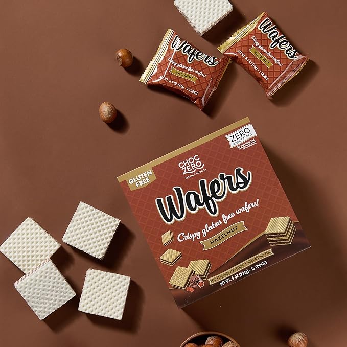 ChocZero Hazelnut Wafer Cookies – No Added Sugar, Keto Friendly, Low Carb Cookies with No Sugar Alcohols, Gluten Free & Individually Wrapped – 8 oz Box