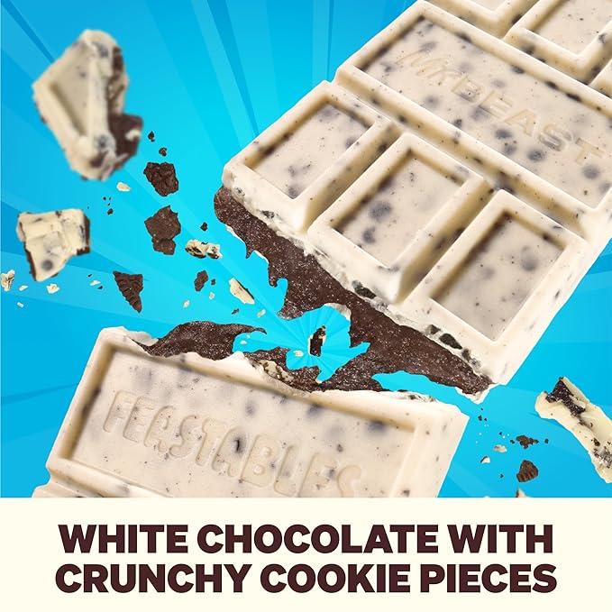 Feastables MrBeast Cookies & Creme Chocolate Bar, New Flavor, King Size Candy Bar for Adults & Kids, Candy Bars for Snacks, Gifts, or Dessert, Sweet & Creamy Fairtrade Cocoa, 2.1 Oz Each, 10 Count