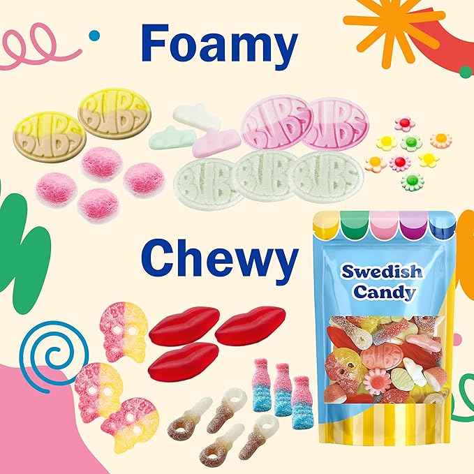 BUBS Swedish Candy – Sour & Sweet Pick and Mix – Assorted Scandinavian Gummy Candy, Soft and Chewy Texture, Bulk Bag – Made in Sweden
