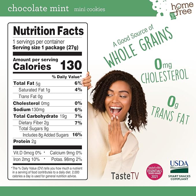 Homefree Chocolate Mint Mini Cookies, Gluten Free, Nut Free, Vegan, Individually Wrapped Packs, School Safe and Allergy Friendly Snack, 0.95 oz. (Pack of 64)