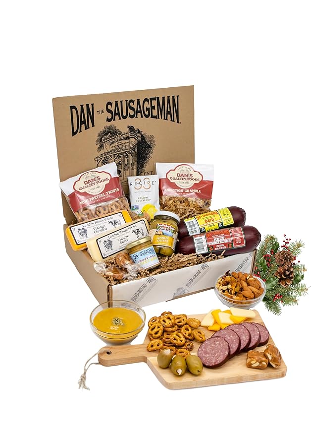 Dan the Sausageman Signature Gifts (Sounder) Gourmet Food Gift Baskets: The Ideal Meat and Cheese Gift Set for Thank You, Holiday, Mothers Day, or Congratulations | Natural Summer Sausage Beef Snack Box Variety Pack