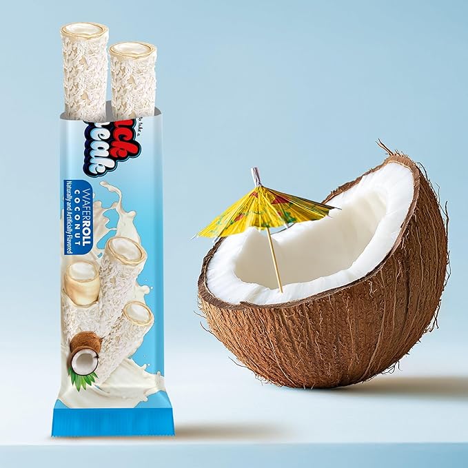 Snack Break Coconut Wafer Rolls, Rolled Wafer Cookies, Coconut Coated Delicious Snack, Individually Wrapped, Crunchy Sticks for On-the-Go, Coffee, Tea, Pack of 24