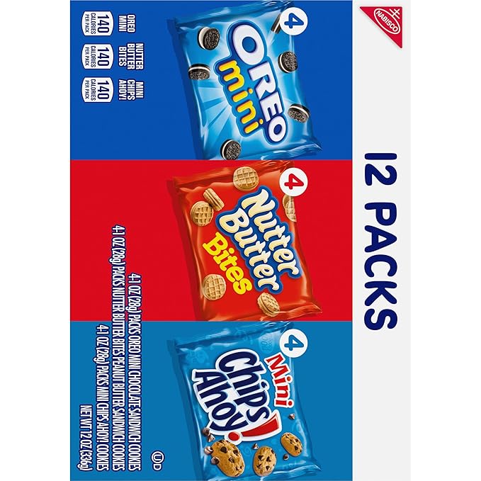 Nabisco Cookie Variety Pack OREO Mini, Nutter Butter Bites, CHIPS AHOY! Mini, 12 Snack Packs