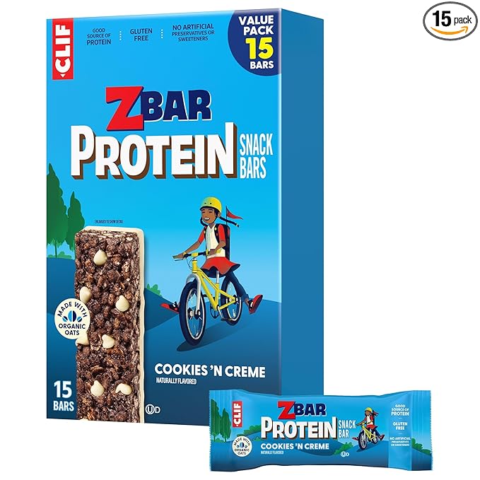 CLIF Kid Zbar Protein - Cookies 'N Creme - Crispy Snack Bars - Made with Organic Oats - Non-GMO - 5g Protein - Gluten Free Protein Bars (15 Pack)