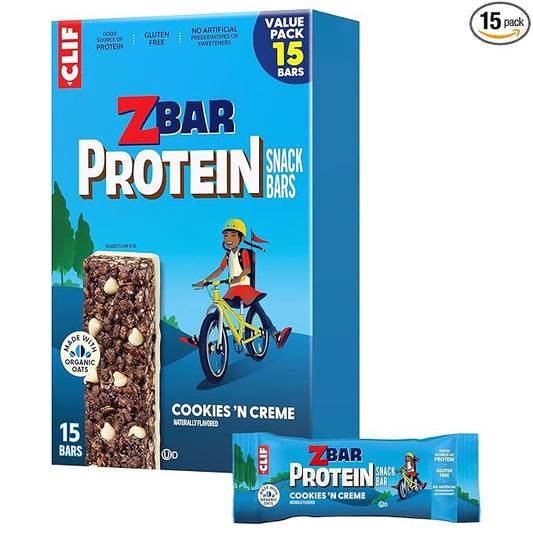 CLIF Kid Zbar Protein - Cookies 'N Creme - Crispy Snack Bars - Made with Organic Oats - Non-GMO - 5g Protein - Gluten Free Protein Bars (15 Pack)