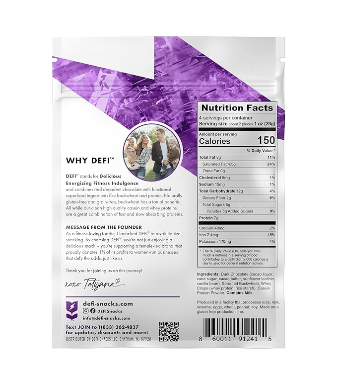 DEFI Dark Chocolate Crispy Superfood High-Protein Bites – 26g of Protein per Serving, Gluten-Free, Non-GMO, Kosher – Ideal On-the-Go Snack for Active Lifestyles
