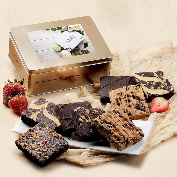 I'm Sorry Gift Basket - 18 Individually Wrapped Brownies Freshly Baked in a Variety of Flavors - Dulcet's Signature Flavored Fudge Brownies - Gift Box Comes with Apology Gift Card